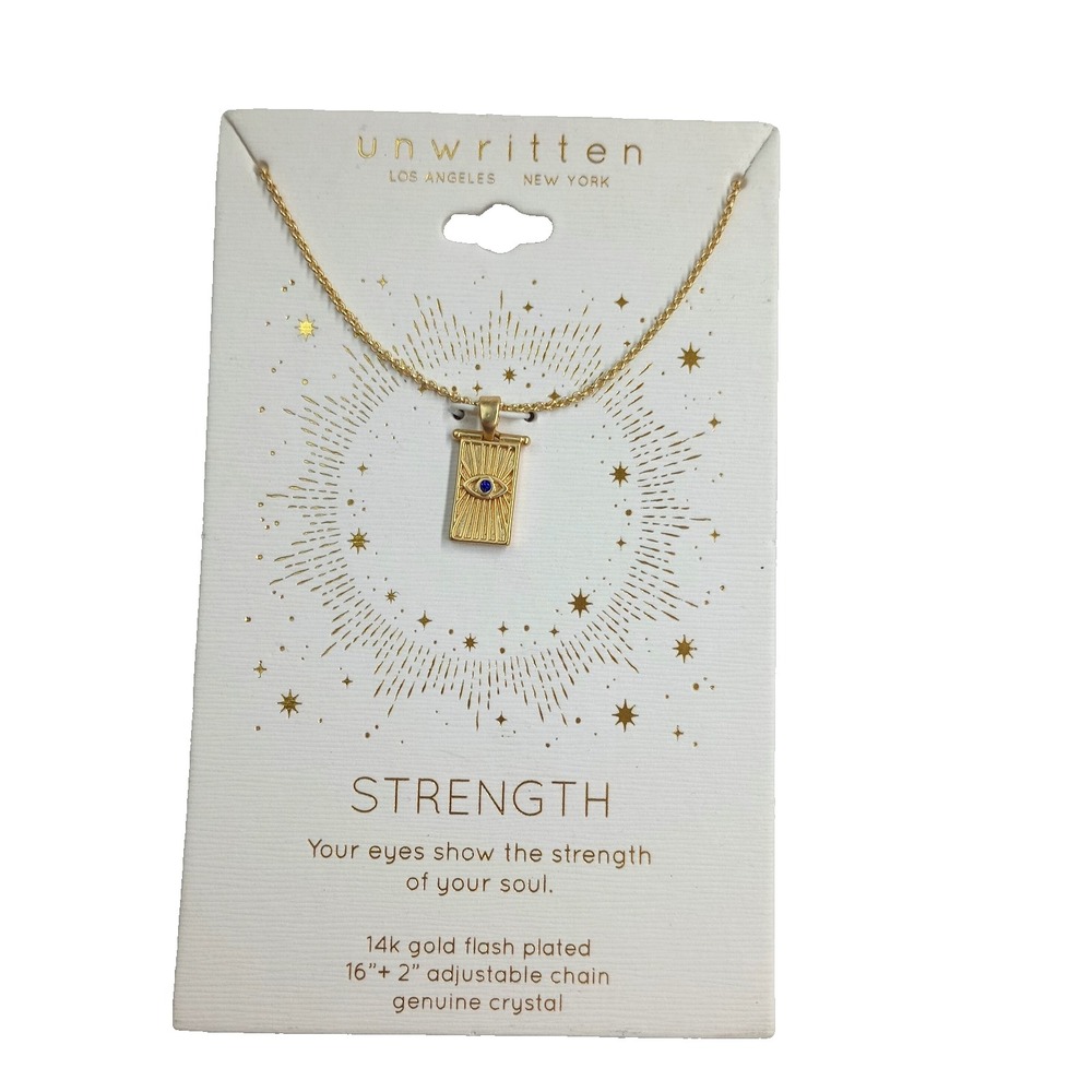 Unwritten Strength Necklace 14K Gold Flash‎ Plated Evil Eye Pendant 16"+2" New - Picture 2 of 6